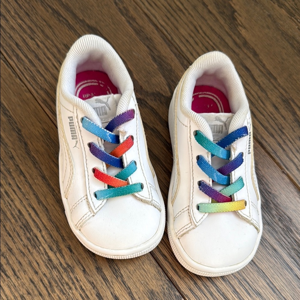 Puma White and Red Sneakers with Rainbow Laces 6C toddler baby - Picture 4 of 10